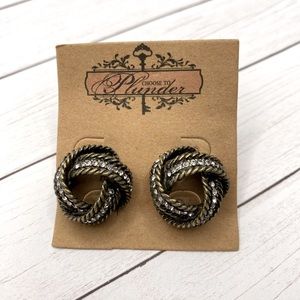 Plunder Antique Gold and Rhinestone Post Earrings